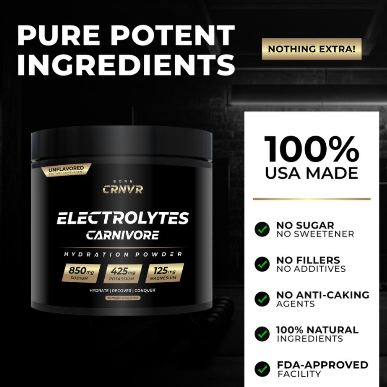 Born CRNVR Electrolytes - Unflavored, Zero Sugar, NON-GMO (60 Servings)