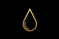 Minimal gold line-art water droplet icon on a black #000000 background, premium fitness style, sharp clean edges, modern. make the icon big as possible to fill space